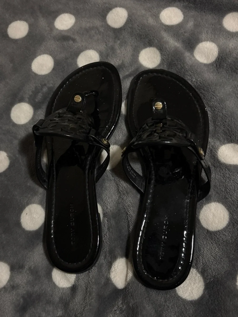 Tory Burch Black Patent Miller Thong Sandals